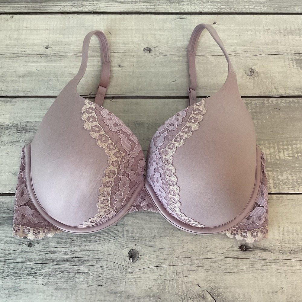 Victorias Secret Perfect Shape Bra 34DD Lavender Purple Underwire Padded Lace